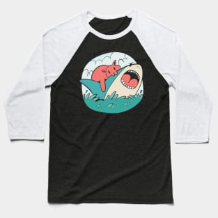 Cat Biting Shark Baseball T-Shirt